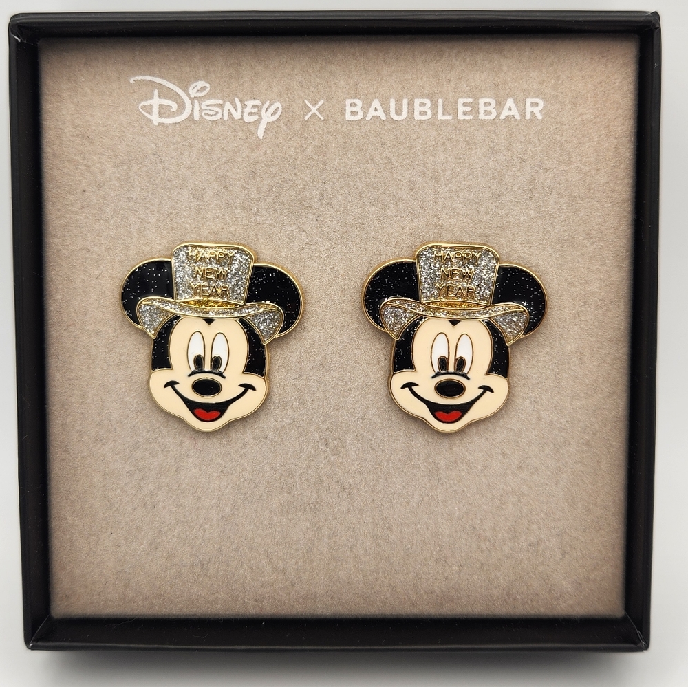 New Disney Baublebar Mickey New Years Eve Earrings